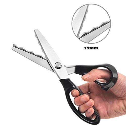 Dressmaking Sewing Craft Scissors, Professional Stainless Steel Pinking Shears Comfort Grip, Serrated & Scalloped Blades Cut Tailor Decorative Tool - Fabrics Leather Paper Craft (Scalloped 18Mm) #TOP1