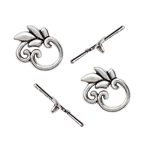 Pandahall 10sets Tibetan Style Olive Branch Flower Antique Silver Toggle Clasps for Tibetan Jewelry Making