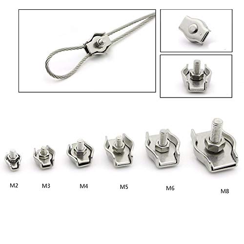 JCBIZ 6pcs M4 1-Post Wire Rope Clip Stainless Steel Wire Rope Clips Fixing Simplex Wire Rope Clip Cable Clamp Caliper