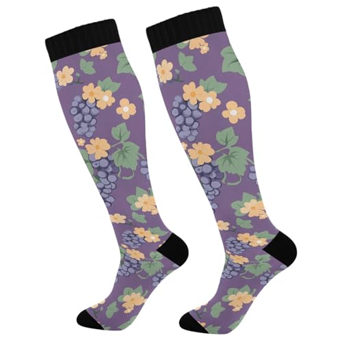 Wassud Grapes and Flowers Compression Socks for Women and Men 20-30 mmHg Knee High Socks for Nurses Travel 1 Pair