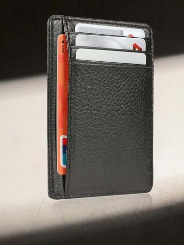 Genuine Leather Credit Card Wallet Slim Card Holder Wallet for Men and Woment(Black)