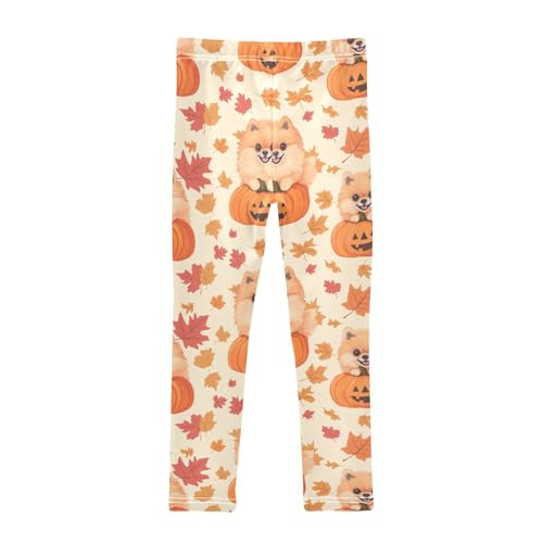 Puppy and Leaves Girls Leggings,Workout Leggings for Girls Toddler Athletic Leggings Size for 3-10T2