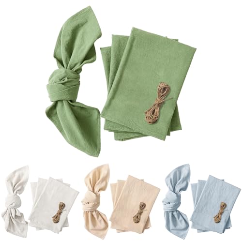 6 servilletas de tela hechas a mano, 100% algodón y lino, 45 x 45 cm, reutilizables, suaves y cómodas, servilletas de algodón para bodas, fiestas, cenas, Navidad, uso diario (verde)
