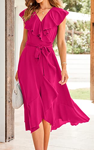 Image of RETTYGARDEN Women's 2026 Summer Cross Midi Dress Casual Boho Deep V Neck Short Sleeve Ruffle Hem Split Beach Long Dresses