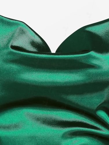 ZAFUL Damen Satin Ärmelloses Spaghettiträger Minikleid Sexy Unterkleid Wasserfallausschnitt Seidige Cocktail Party Kleider (Grün, M)
