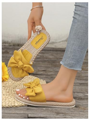 Image of GORGLITTER Women's Bow Flat Sandals Open Toe Slip On Slide Slipper Shoes | Sandals Women Comfortable, Dressy Sandal Women, Y2k Shoes, Dress Slippers for Women, Flats