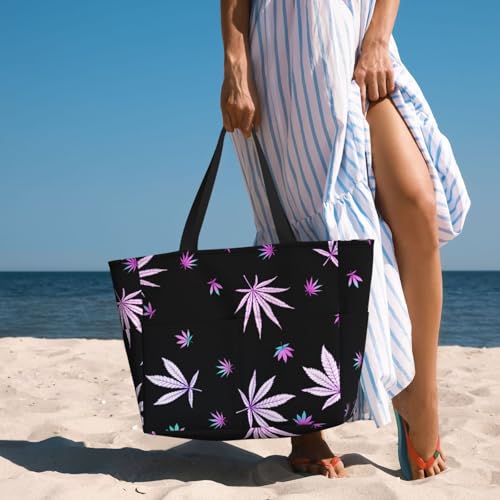 Marijuana Weed Cannabis Leaves Beach Bag Women Tote Bag Pool Bag With Zipper For Gym Grocery Travel With Wet Pocket4