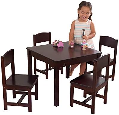 KidKraft Wooden Farmhouse Table & 4 Chairs Set, Children's Furniture for Arts and Activity, Espresso, Gift for Ages 3-8 23.6 x 23.6 x 19 inches