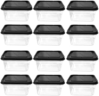 12 Pieces 12 OZ Food Storage Containers Set, Plastic Storage Containers with Lids, For storing food and fruit, black.