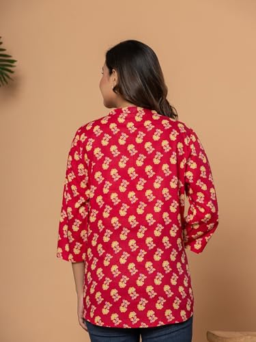 Image of Women's Cotton Printed Kurta Top | 3 /4 Sleeve Straight Kurti Casual Outings