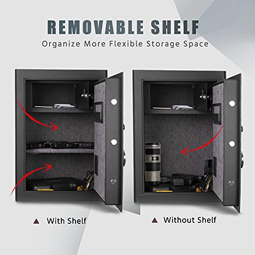 WINCENT Secure Deluxe Home Security Safe with Dual Digital Keypad and Key Access, Removable Shelf, Interior Lock Box, and Alarm System