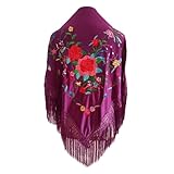 Mantones de flamenca mujer Estilo Mantón de Manila Mantones bordados Mantón grande típico baile flamenco Feria de Abril Sevilla El Rocío, Violeta Multi Floral (160 x 85cm)