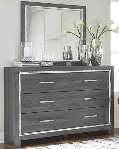 Signature Design by Ashley Lodanna Contemporary 6-Drawer Dresser and Mirror with Tipping Restraint Package Gray