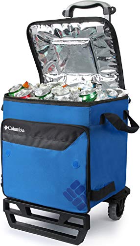 Columbia Crater Peak Wheeled Cooler - 50 Can Rolling Cooler - Blue Collapsible Cooler With Super Foam Insulation And Foldable All-Terrain Cart With Wheels #TOP1