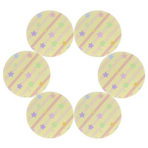 Mexpekil Juego de 6 manteles individuales redondos de estrellas coloridas resistentes al calor, decoración moderna para comedor, cocina, boda, fiesta (39 cm)