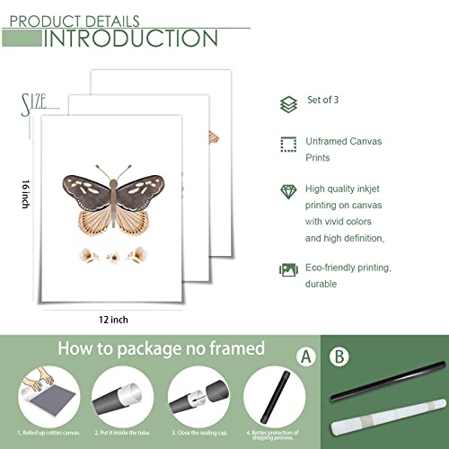 Colorful Spring Butterfly Canvas Wall Art Set Of 3 Vintage Watercolor Botanical Flower Aesthetic Posters Pink Boho Floral Prints Paintings Wall Decor For Baby Kids Nursery Bedroom 12X16In Unframed #TOP5