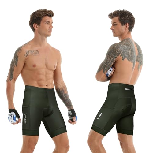 X-TIGER Shorts masculinos de ciclismo com bolso traseiro, shorts de bicicleta acolchoados com gel 5D