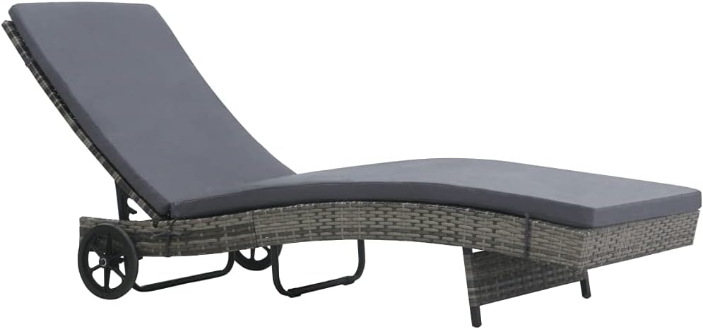 Sun Lounger with Wheels and Cushion,Outdoor Lounge Chairs,Garden Sunlounger,Patio Lounge Chair,Sunbathing Recliner,Sun Lounge Bed,Outdoor Daybed,Adjustable backrest,for Beach,Patio,Backyard,