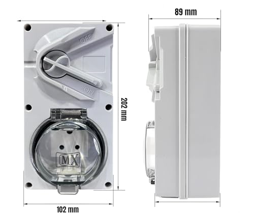Image of MX IP66 Waterproof Outdoor Socket Box with Isolation Switch | 250V 6A Indian Socket | Dustproof 2 Module Weatherproof Wall Box | PC /ABS Flame Retardant Cover for Garden, Patio & Outdoor Use
