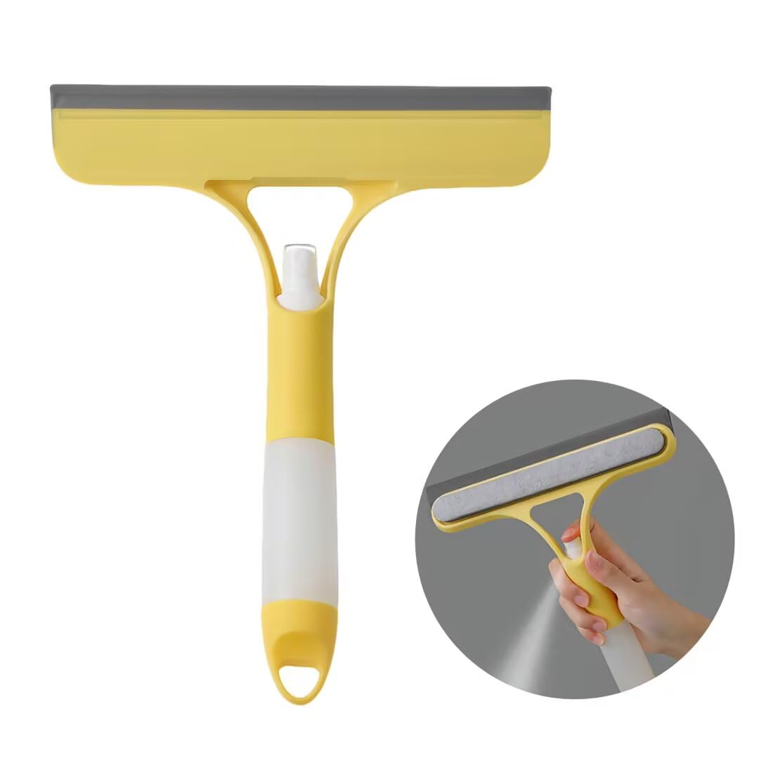 3-in-1 Window Cleaning Scraper with Spray Bottle, Squeegee and Cleaning Sponge, Streak-Free Glass Cleaner Tool for Shower Doors, Mirrors, Car Windows and Tiles