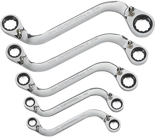 GEARWRENCH 5 Pc. 12 Pt. Reversible S-Shape Double Box Ratcheting Wrench Set, Metric - 85299