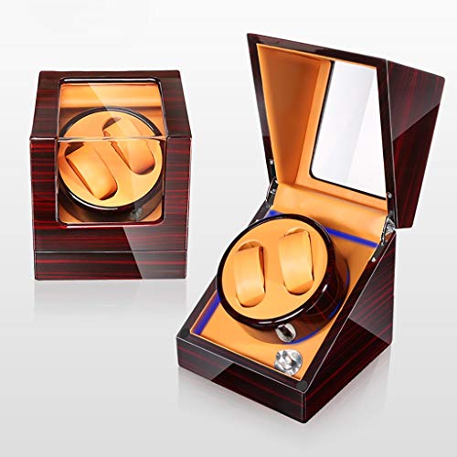 XQAQX Watch Winder Doppel Automatik Uhrenbeweger Box Aufbewahrungskoffer für 2 Armbanduhren, 5 Rotationsmodi Aufbewahrungsvitrine Box, LED Atmosphärenlampe, Geeignet für Damen und Herren Handgelenk Cover