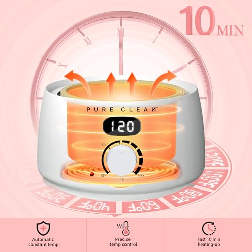 PURECLEAN Waxing Set – Schnell Aufheizender Digitaler Wax Maschine – 4 Packungen Wachsperlen, Nachwachslotion, Silikonschale – 59 Artikel für alle Haartypen – Gesicht, Brazilian Bikinizone, Körper