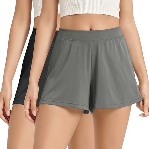 Image of ODODOS 2-Pack Ultra-Soft Modal Lounge Shorts for Women - Lightweight & Breathable Sleepwear, 3 inch Inseam