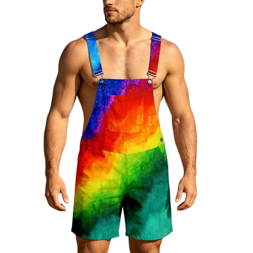 Pantalones cortos de peto para hombre de rayas multicolor de verano