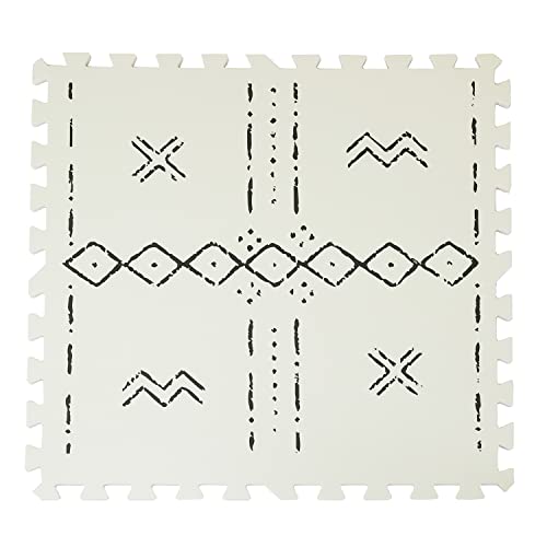 Clevr Extra Large Interlocking Eva Foam Baby Play Mat Soft Stylish Non-Toxic Kids Toddler Play Floor Tiles Mats With Edges 6 Pcs 6'X4' Mudcloth Style (Light Beige) #TOP1