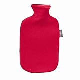 Fashy Red Velour Covered Rubber Hot Water Bottle with Fleece Cover- Made in Germany