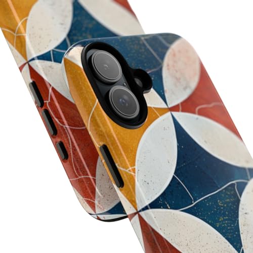 Coque brillante motif géométrique rétro bleu pour iPhone 16 Plus premium