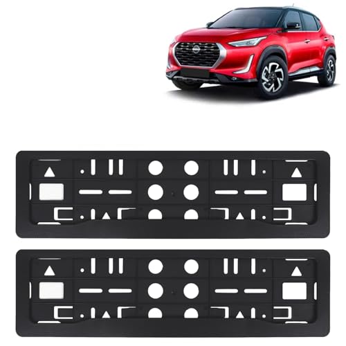 Image of KINGSWAY Magnite Car Number Plate Frames for All 2020 Onwards Models of Nissan Car Registration Plate Holders, Black Licence Plate Covers (Front and Rear), Universal Size 51.5 x 14.5 cm