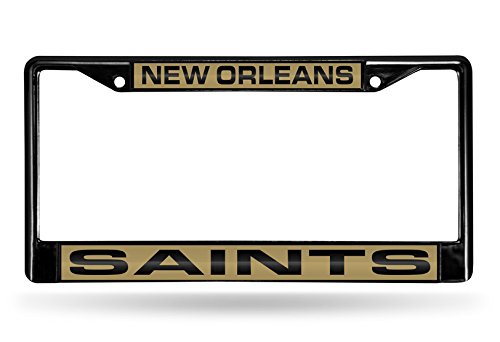 Rico Industries NFL New Orleans Saints Black Black Laser Cut Chrome Frame 12" x 6" 12" x 6" Black Laser Cut Chrome Frame - Car/Truck/SUV Automobile Accessory