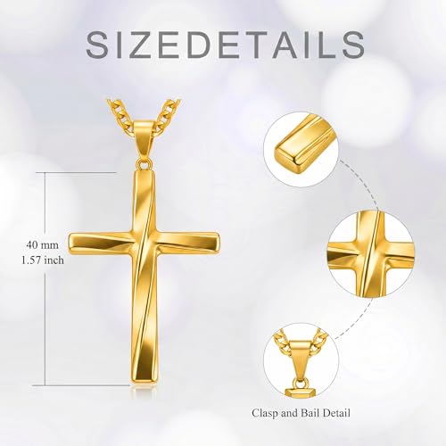 Image of Midari Gold Cross Necklace for Men 18K Gold Cross Pendant Minimalist Faith Necklace Christian Pendant Religious Gift