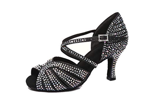 MGM-Joymod - Sandalias de baile latino modernas para mujer con correa cruzada con diamantes de imitación brillantes sintéticos para baile o baile, color Negro, talla 37.5 EU Cover