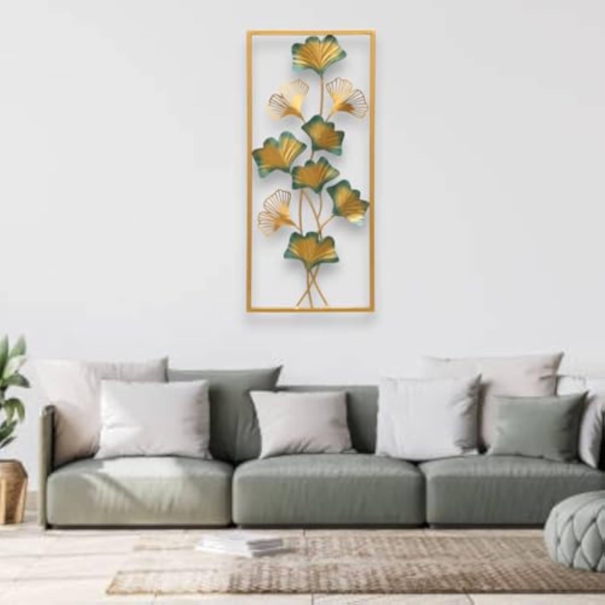 Multicolor Metal Rectangular Anuja Ginko Leaf Wall Frame