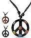 Earth Accessories Adjustable Peace Sign Pendant Necklace with Organic Wood - Hippie Accessories and Hippie Costume for 60s or 70s