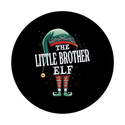 Little Brother Elf Christmas Group Xmas Pajama Party PopSockets Swappable PopGrip, Black - Image 3