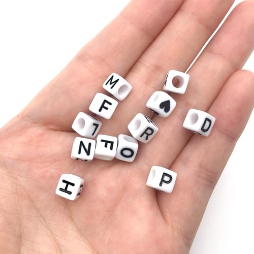 YMSDZHL Alphabet Beads A-Z 1200+Pcs Letter Beads, Acrylic 4x7mm Round Letter Bead Kits,Black Digit and Colorful Smile Bead for Bracelets Necklaces DIY Jewelry Making (Square White,1200+PCS) - Image 7