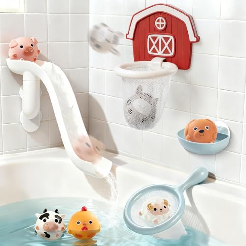 TXTLDB No-Hole Farm Animal Bath Toys for Kids Ages 1-3 Water Slide Toys