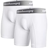 COOLOMG Youth Boys Compression Shorts with Cup Pocket, NO Cup for Baseball Football Lacrosse,White M,2-Pack
