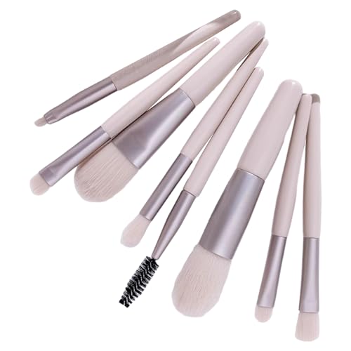 Tainrunse Juego de 8 brochas de maquillaje profesionales para principiantes, cerdas suaves, mezcla de base, rubor, labios, nariz, sombra, sombra de ojos, cejas, pestañas, color beige