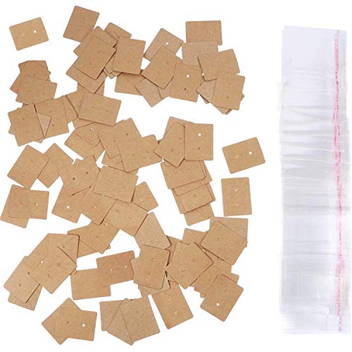 Satinior 200 Pack Stud Earring Cards Paper Earring Display Card For Selling With 200 Pcs Self-Seal Bags Earring Holder Cards Earrings Tags Stud Earring Cards For Studs, 1.57 X 1.18 Inches, Brown #TOP5