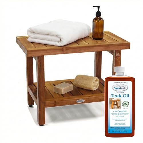 Image of AquaTeak Spa 24 inch Teak Shower Bench & Premium Teak Oil