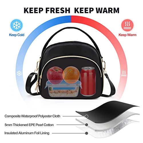 LLEGASTE Black Cute Insulated Lunch Tote Bag for Women Work,Reusable Adult Lunch Box for Women, Stylish Wide Open Cooler Bag for Work(Black)