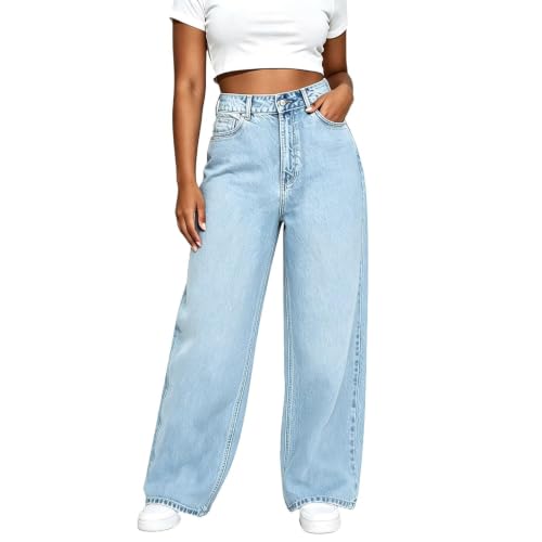 Jeans wide leg de tiro alto en algodón puro transpirable
