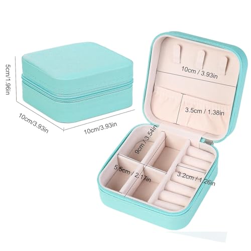 Image of Mini Jewellery Travel Case, PU Leather Organizer Box, Small Portable Jewellery Storage Holder for Womens Rings Earrings Necklaces (GREEN)