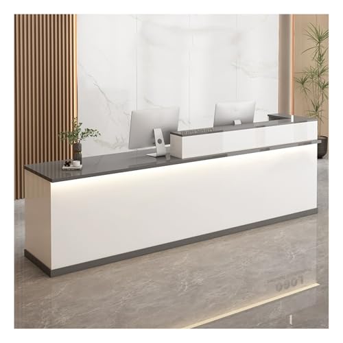 QWEASDF MOSTRADOR de Recepción y Oficina. Mostradors de recepción Tiendas，Mostrador de recepción Moderno Simple ，Mesas de recepción de Oficina，con luz LED，Superficie de mármol(A4,L70.8in)