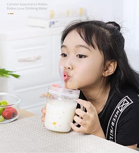 Image of SKDBPM Mug with Straw, Transparent Glass Fruit Juice Milk Sipper Tumbler with Lid and Glass Straw - 540ml - Pack of 1 (Printed Mug)(Random Print)